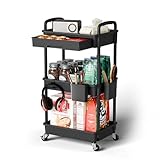 Sorgion 3 Tier Rolling Cart Organizer,Laundry Room Bathroom Organizers and Storage Office Shelves Mobile Shelving Unit Kitchen Trolley Cart with Wheels for Art,Craft,Diaper,Bedside,Snack(Black)