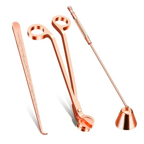 Candle Wick Trimmer, 3 in 1 Candle Accessories Set,Candle Snuffer and Wick Dipper, Candle Wick Cutter Trimmer with Gift Package for Candle Lover (Rose Gold)