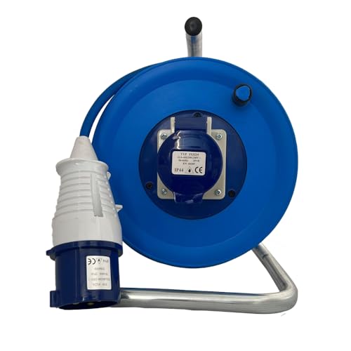 32 Amp Cable Reel, 25m Extension Lead Reel 2.5mm 240V Heavy Duty IP44 Rated BS EN60309