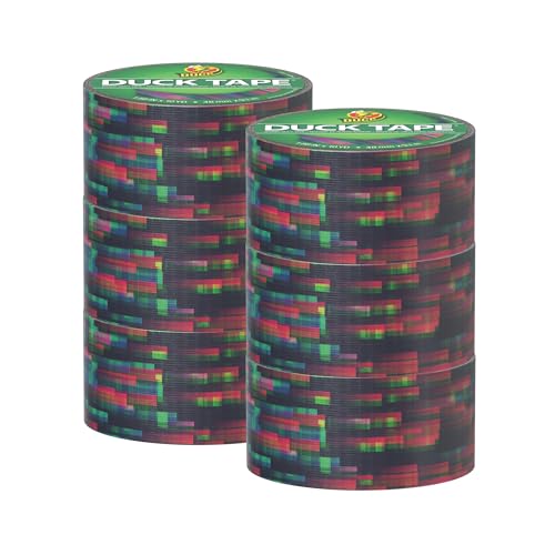 Image of Duck Brand Duct Tape Colors and Patterns, 1.88 Inches x 10 Yards, Digital Glitch Duct Tape Pattern, 6 Rolls