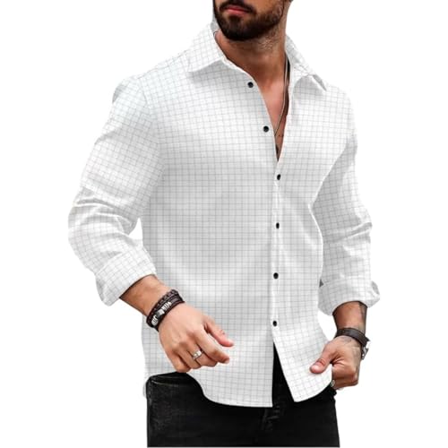 Image of DEELMO Men's Regular Fit Button Down Dress Shirts Textured Long Sleeve Casual Hawaiian Shirt