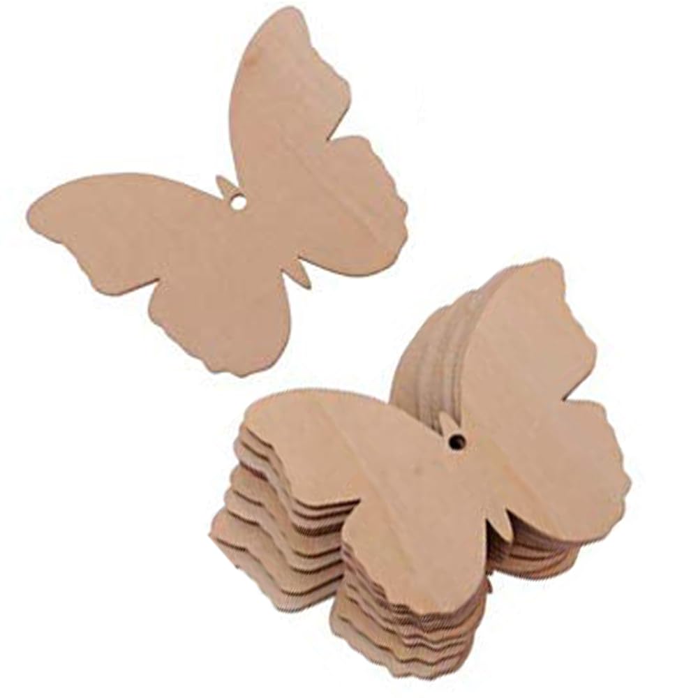 ROOT KRAFT[50pcs]-[ 5cmx3.5cm]-Butterfly Wooden Pine MDF Cutouts Unfinished Tags for Key Chain,Slices Crafts,Xmas Holiday Hanging Decorations,Painting Wood Craft,MDF Plains,Resin Art Work