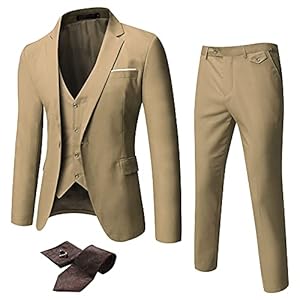 WULFUL Herren Slim Fit Anzug Ein-Knopf 3-teiliges Blazerkleid Business Hochzeit Party Jacke Weste & Hose