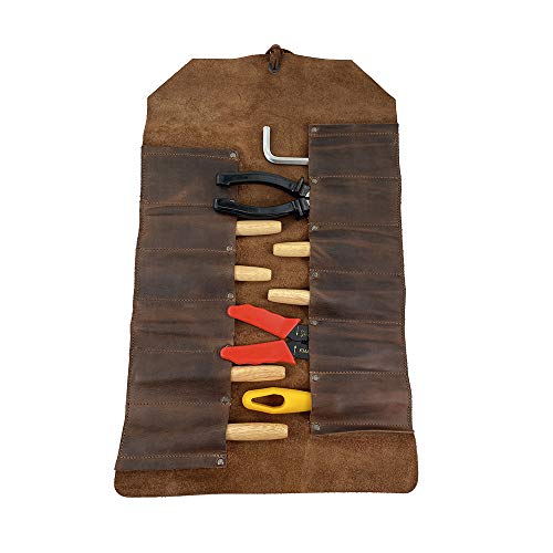 Hide & Drink, Leather Big Tool Roll Up Bag (12 Slots), Portable Carry On Pouch, Workshop Storage, Woodworking Tools Organizer, Vintage Style, Handmade (Bourbon Brown) #TOP3