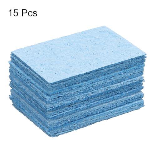 Image of uxcell Soldering Sponge 1.97 inch x 1.38 inch Rectangle Sponge Replacement Welding Soldering Iron Tip Cleaning Pads Soldering Iron Special High Temperature Sponge Blue 15pcs