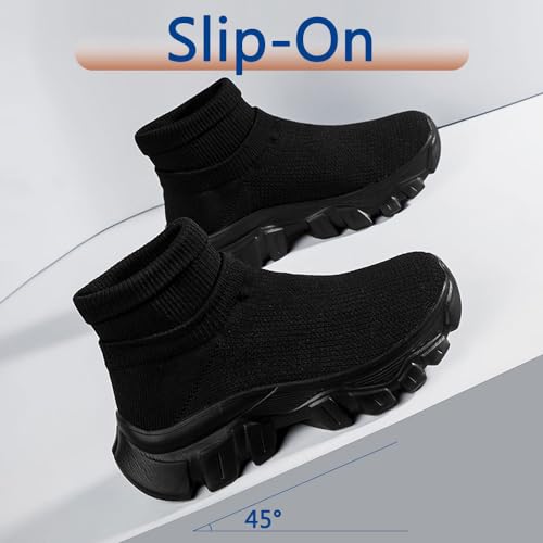 Mens Trainers High Top Sneaker, Knit Platform Breathable Lightweight Walking Shoes, Womens Sport Slip On Jogging Sneakers for Indoor and Outdoor3