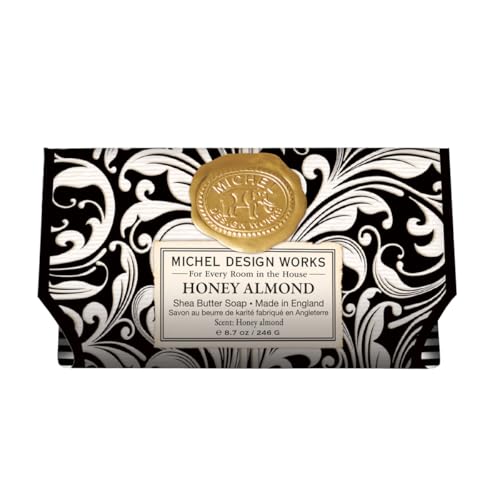 Image of Michel Design Works Triple-milled and Handmade Large Bath Soap Bar, Honey Almond Scent and Design with Shea Butter, Long Lasting 8.7oz Bar