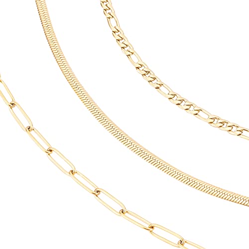 Sunnyclue 3 Styles Stainless Steel Chain Necklaces Figaro Chain Bulk Gold Plated Paperclip Herringbone Chain Necklaces Jewelry Making Chain Set For Diy Bracelets Crafts Supplies Accessories #TOP25