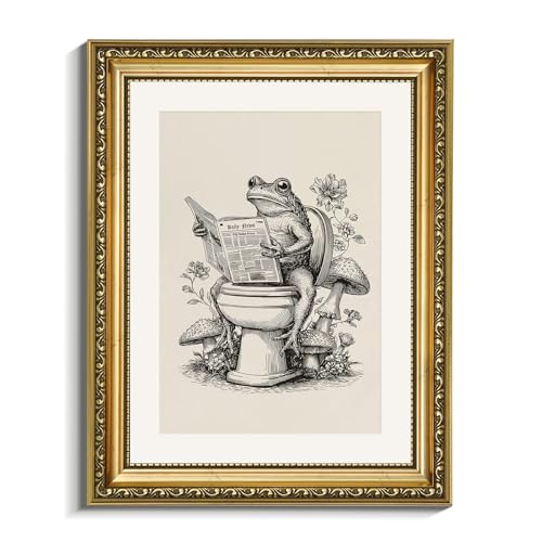 VIYYIEA Framed Canvas Wall Art, 11x14 Inch Vintage Frog Illustration,