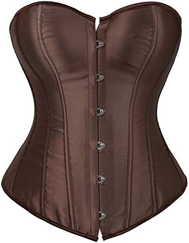 Blidece Women's Lace Up Boned Bustier Corset Top Sexy Lingerie Sets Brown Satin Waist Cincher S