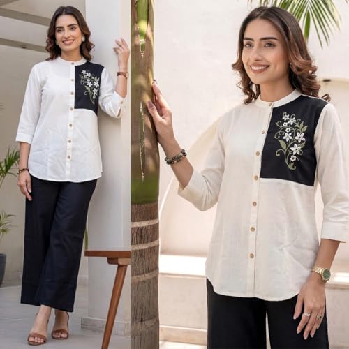 Image of TOPLOT Embroidery Cotton Kurta Set for Woman || Co ord Set for Women Stylish (5239)