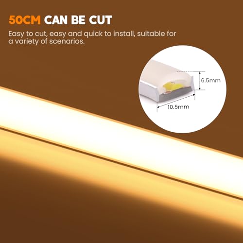 XUNATA 230V COB Neon LED Streifen, 288leds/m Superhell Hohe Dichte, IP65 Wasserdicht Diffusion Flex LED Schlauch für DIY Innen-und Außenbeleuchtung Projekte (Warmweiß, 5M)