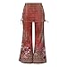 Women's Summer Vintage Print Wide Leg Pants Casual Flared Drawstring Trousers Elastic High Waist Palazzo Pants