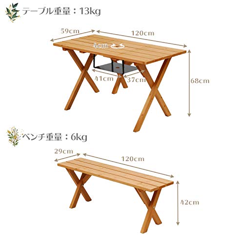 ガーデンマスター(Gardenmaster) ガーデンテーブル&ベンチ 3点セット テーブル1点&チェア2点セット 天然木杉材 パラソルホール付き コンロ台付 お庭 ベランダ テラス バルコニー ガーデンマスター PTS-1207BS 7枚目