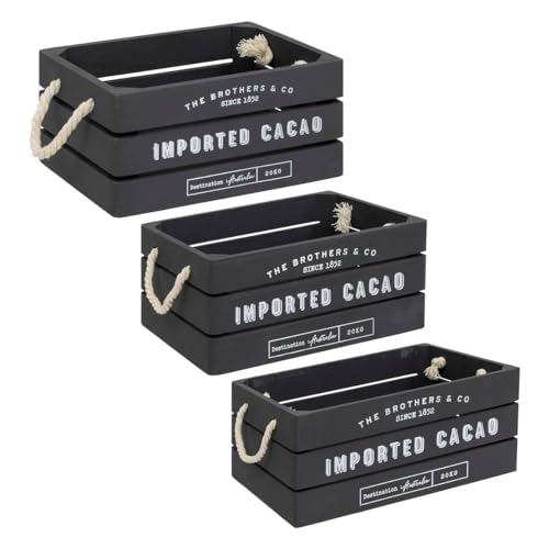 Atmosphera - Lot de 3 cagettes Bois Denys l23 29 35cm Gris