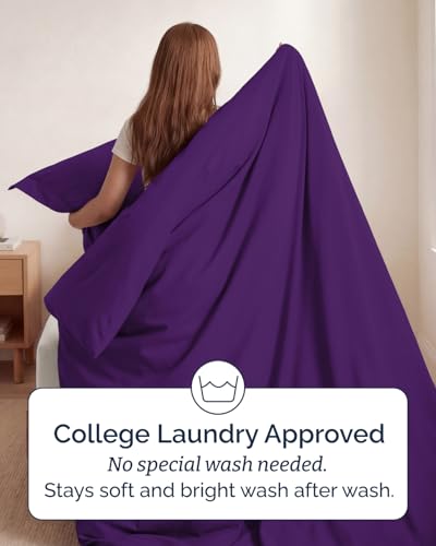 Image of Duvet Cover Twin /Twin XL Size Set - Extra Soft Twin /Twin XL Duvet Cover 68 inch x 90 inch with 1 Pillow Sham for Women, Men, Kids & Teens - Comfy, Easy-Care & Fade Free with Zipper Closures and Ties (Purple)