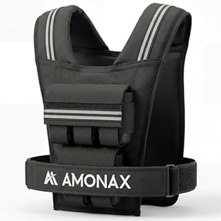 Amonax Giubbotto Zavorrato 10kg / 20kg / 30kg, Gilet Zavorrato Regolabile con Elementi Riflettenti per Uomo e Donna, per Allenamento Fitness, Camminata e Aumento della Massa Muscolare