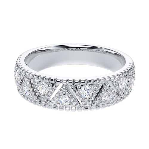 THELANDA Genuine Moissanite or Simulated Diamond Unisex 5.5mm Wide Vintage Milgrain Triangles Wedding Band Fashion Ring3