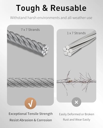 Image of Uniclife Picture Hanging Wire, 100 Feet 1 /32 inch Picture Wire Kit with D-Ring Hangers, Stainless Steel Rope for up to 110 lbs, Trellis Line Cable for Photo Frames and String Lights