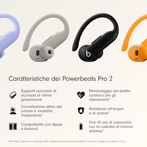 Powerbeats Pro 2 Bluetooth Auricolari wireless - Cancellazione del rumore, IPX4, fino a 45H con custodia di ricarica, compatibile con Apple e Android- Jet Black - Gadget - Immagine 2