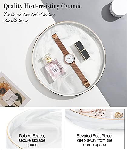 Shinowa Ceramic Decorative Tray, Bathroom Vanity Tray,Perfume Tray Cosmetic Tray for Dresser-Tops Office Living Room Kitchen Countert, White Marble