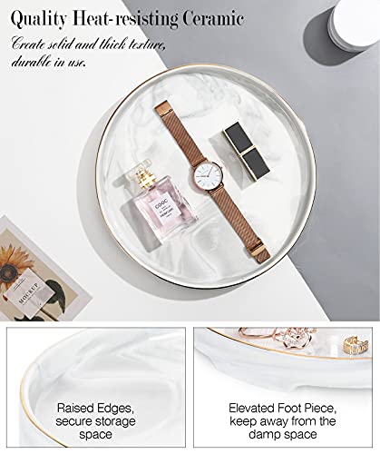 Shinowa Ceramic Decorative Tray, Bathroom Vanity Tray,Perfume Tray Cosmetic Tray For Dresser-Tops Office Living Room Kitchen Countert, White Marble, (Snwyxjbdj) #TOP2