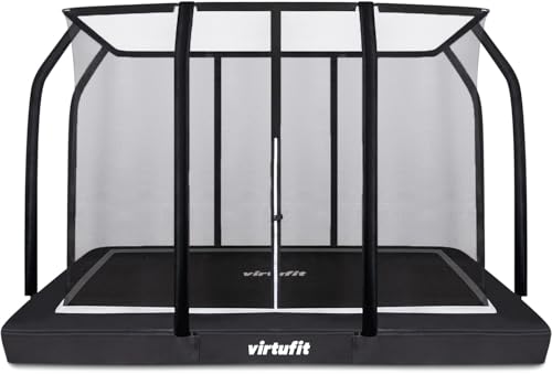 VirtuFit Trampoline de Jardin Inground de qualité supérieure - Rectangulaire - Extérieur avec Filet et échelle - pour Enfants et Adultes - Noir - 213 x 305 cm