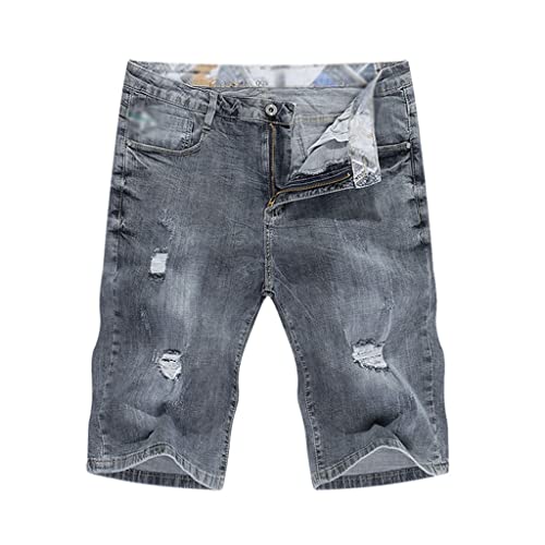 Short denim gris slim fit résistant : jeans déchirés hommes contre la chaleur