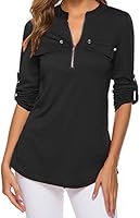 Womens 3/4 Half Sleeve Business Casual Clothes Flattering Tops T-Shirt Navy