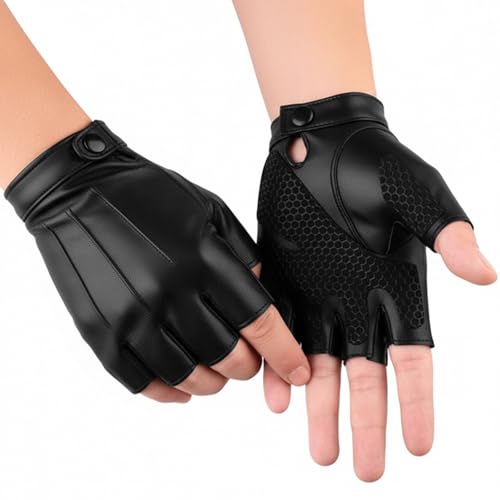 Nhgkju Unisex Fingerlose PU-Lederhandschuhe (Nur Größe M) - Schwarze Halbfingerhandschuhe für Männer & Frauen Atmungsaktive Autofahrer Handschuhe