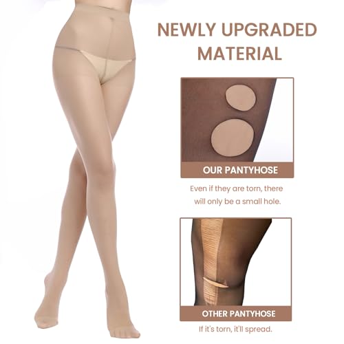 G&Y 2 Pairs Women's Lycra Sheer Tights - 30D No Rip Control Top Pantyhose with Reinforced Toes3