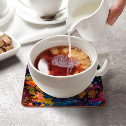 Dessous de verre carrés en cuir microfibre au design papillon abstrait chic