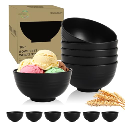 Image of Wheat Straw Small Bowls Set of 6, Unbreakable 10 OZ Mini Dessert Bowls, Snack Bowl for Kitchen, Picnic, Microwave & Dishwasher Safe Bowl Set for Ice Cream, Fruits, Appetizer, Black