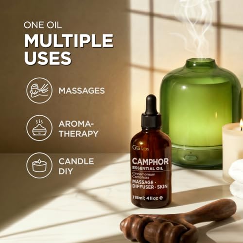 Image of 100% Pure Camphor Essential Oil for Skin & Diffuser - 4 Fl Oz | Camphor Oil for Muscles & Body Massage, Cooling Menthol Scent for Relaxation, Aromatherapy Grade Oil - Gya Labs