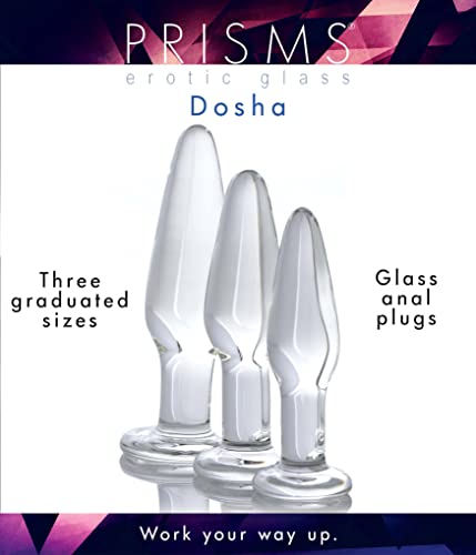 Prisms Dosha 3 Piece Glass Butt Plug Set, Anal Training Kit With 3 Sizes Of Clear Anal Plugs With Smooth Flat Base, For Men And Women, Adult Couples, Beginners And Advanced, Easy To Clean, 3 Pack #TOP5