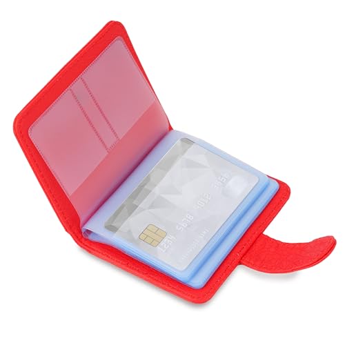 Image of Wisdompro Credit Card Holder, Slim Leather RFID Blocking Wallet Debit Card Protector Organizer Case (20 Card & 7 Memory Card Slots)-Vertical Red