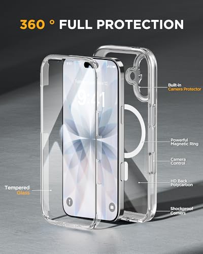 Image of Miracase for iPhone 17 Case 6.3'', Full-Body Military Grade Drop Protection Outdoor Phone case with Built-in Glass Screen &Camera Control,Easy Installation,Compatible with MagSafe,Clear