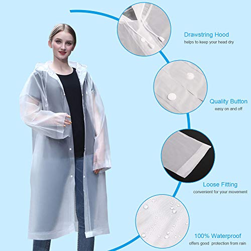 Vicloon Regenponcho, 2 Stück Regenponcho Festival Einweg, Unisex Wiederverwendbar Transparent Regenmantel, PEVA Tragbarer Wasserdicht Regencape, für Reisen, Wandern, Radfahren & Camping