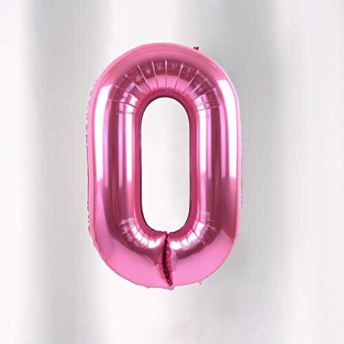 Image of AMFIN 15 Inch 0 Number Foil Balloons for Birthday Girl Party Decorations, Anniversary Decoration Items - Pink