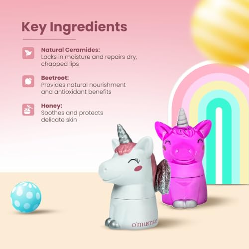 Image of O'mumsie Unicorn Lip Balm | Gentle Lip Care with Shea Butter & Coconut Oil | Perfect for Kids & Adults | Available in Celestial Wings & Twilight Pink | 5 grams
