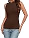 Tank Tops for Women Ribbed Sleeveless Racerback Summer Basic Cami Top Shirt Round High Neck Slim Fitted Blouses Coffee Small