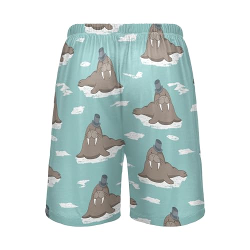 Vdsrup Mens Pajama Shorts Cartoon Walrus Sleep Shorts Men Cute Pajama Bottoms With Pockets Drawstring Lounge S3