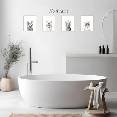 Image of Boat Wades Funny Bathroom Cat Wall Art Prints Set of 4, Cat Bathroom Decor, Cute Kitten Kitty Animal Posters Pictures Wall Decor for Bath Room Washroom Restroom Toilet, 8x10 Unframed