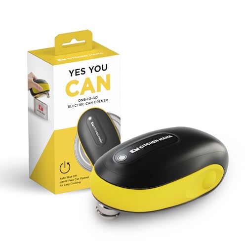 Kitchen Mama One-to-Go Electric Can Opener: One-Touch Operation, Auto Detect Most Can Shapes, Auto-Stop As Task Completes, Smooth Edge, Handy with Lid Lift, Battery Operated Can Opener (Yellow)