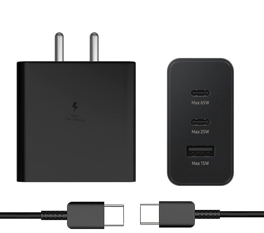 Image of 65W Charger for Samsung Galaxy S22 Ultra 5G Original QC Adapter Type C 3.0A High Speed Fast Turbo Charge QC 3.0 Smart SinglePort with 1m Type-C to C Charging & Sync Cable (Black, ST.AP2)