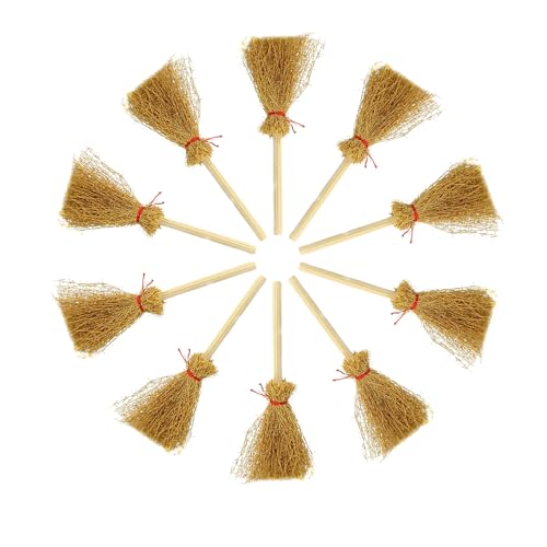 Escovas de bruxa em miniatura 10 peças, ferramenta pequenas escovas de bruxa com cordas vermelhas 4 cm x 9,5 cm decorativas pendurar palha com corda vermelha para cozinha jardim casa decoração festa