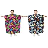 GlamRays Kinder Haarschneideumfang 2er Set 100x140cm Impermeable Antiestático Ajustable con Motivos de Dinosaurios y Cohetes Espaciales para Niños y Niñas