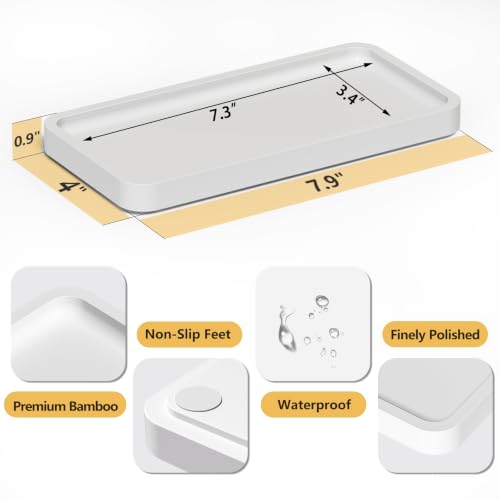 Image of Weenson Small Bathroom Vanity Tray for Countertop Makeup Perfume Jewelry Decor Candle Keys, Bamboo Kitchen Tray for Soap Dispenser Spice, Small White Toilet Tray for Sink7.9 L x 4 inch W x 0.79 inch H