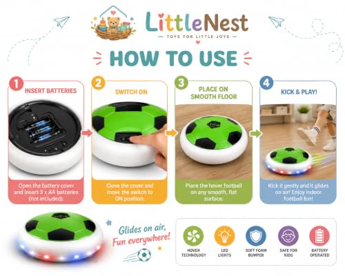 Image of Hover Soccer Ball, Soft Eva Material Foam Bumper Air Indoor Football Made in India for Kids, Toy with Multi Colour LED Lights, Best Gifts for Toddlers, Boys and Girls (Color as per Stock)