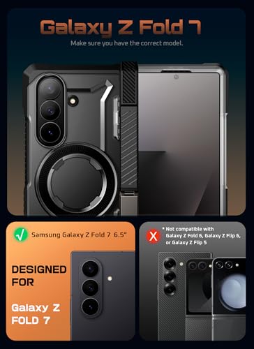 Image of SUPCASE for Samsung Galaxy Z Fold 7 Case with Kickstand (UB Grip), [Compatible with MagSafe] [Built-in Tempered Glass Screen Protector] [Hinge Coverage] Military-Grade Protection Phone Case, Black | Compatible with MagSafe, Tempered Glass Screen Protector, Military-Grade Protection, Hinge Coverage, Unicorn Beetle Grip